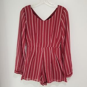 Burgundy Striped Sheer Sleeve Romper-2